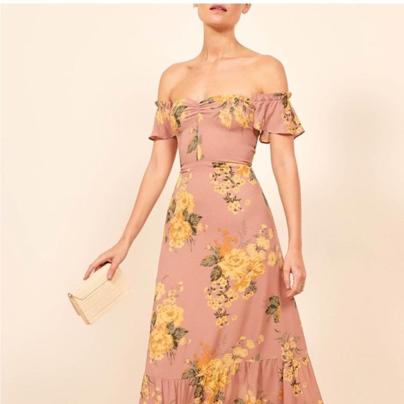 Reformation butterfly maxi dress in gwendolyn patter pink yellow floral ruffles - Picture 7 of 7